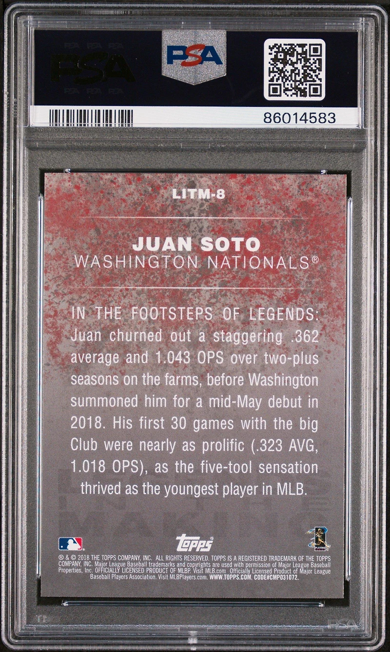 2018 Topps Update Legends In The Making Litm-8 Juan Soto Black PSA 10