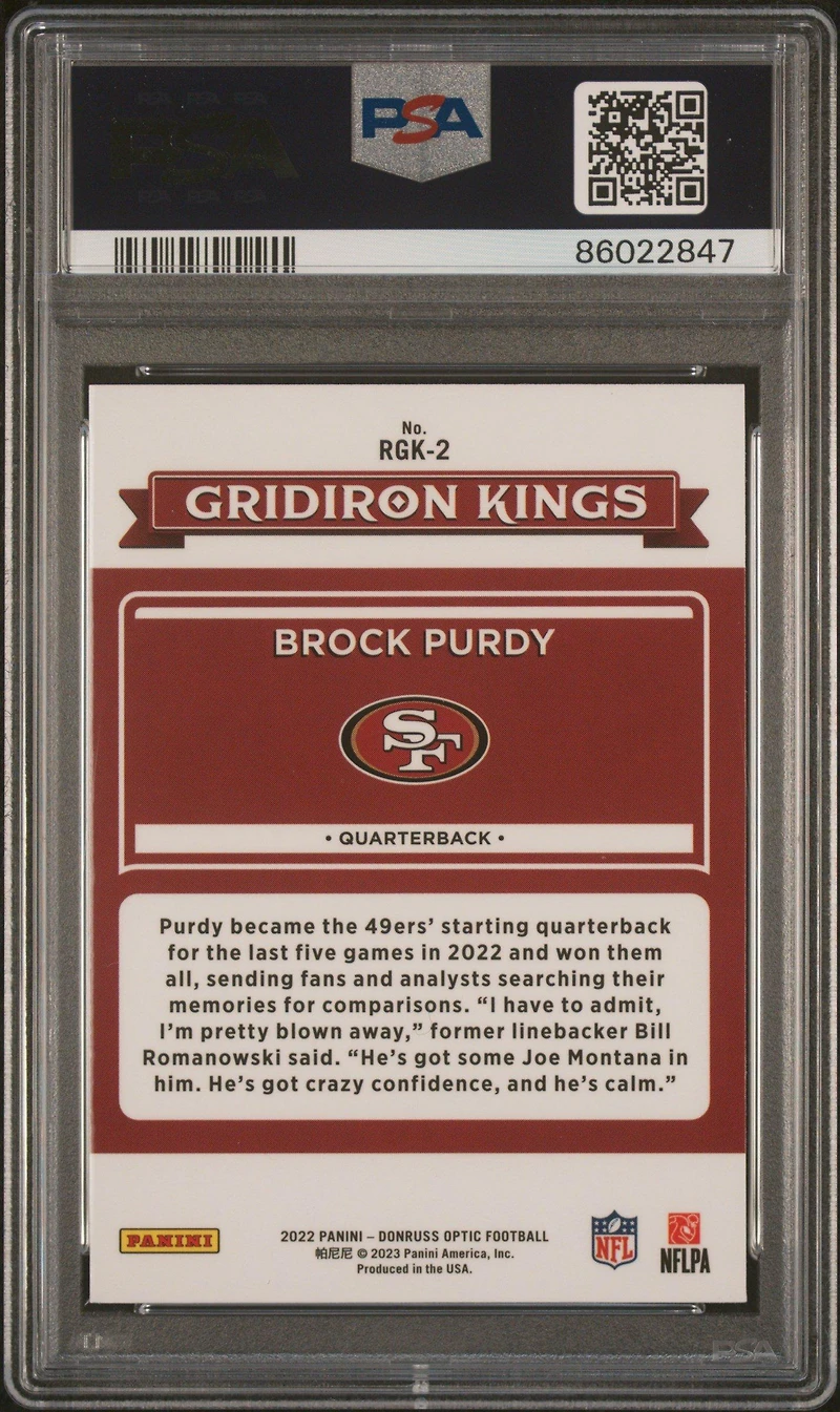 2022 Panini Donruss Optic Rookie Gridiron Kings Rgk2 Brock Purdy PSA 10