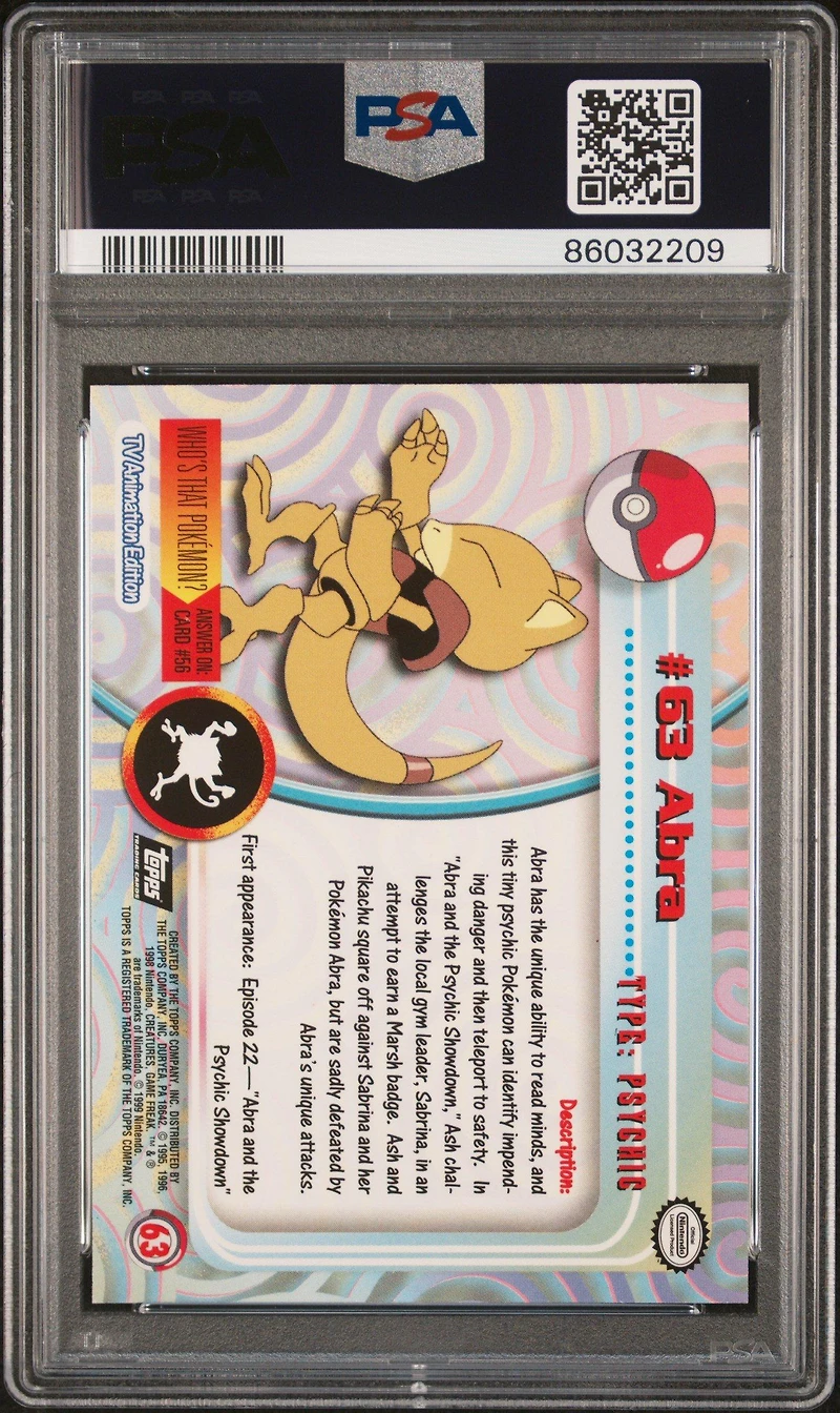 1999 Topps Pokemon Tv 63 Abra Foil PSA 9