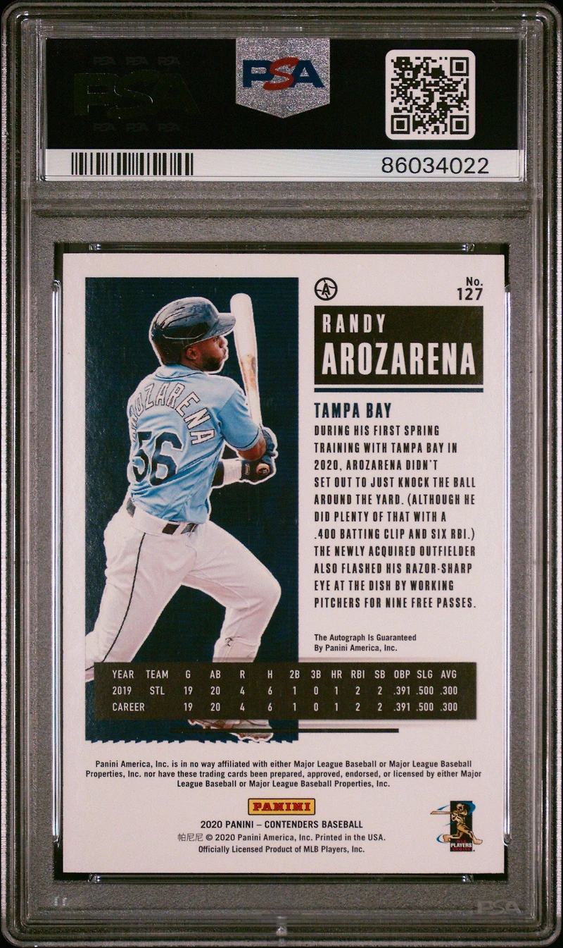 2020 Panini Contenders 127a Randy Arozarena Autograph PSA 10