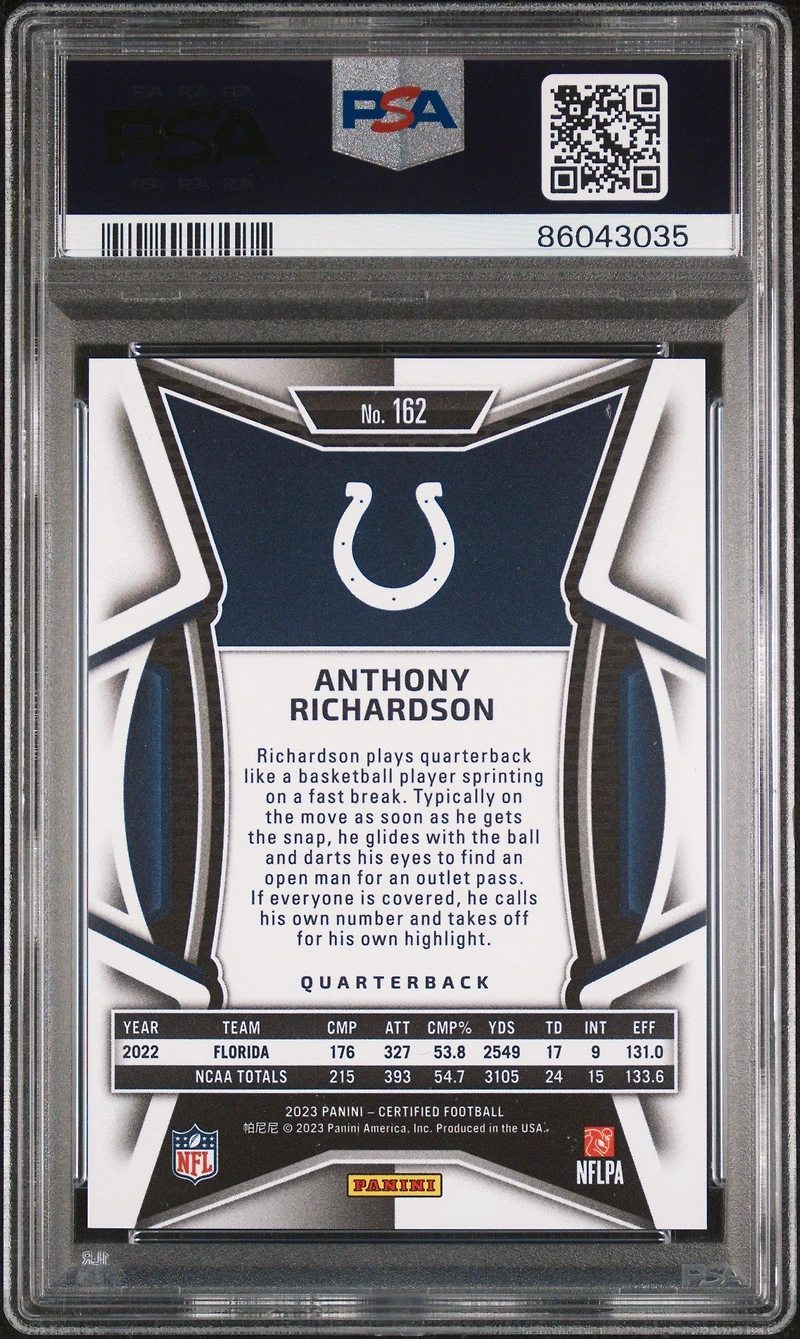 2023 Panini Certified 162 Anthony Richardson Mirror PSA 10