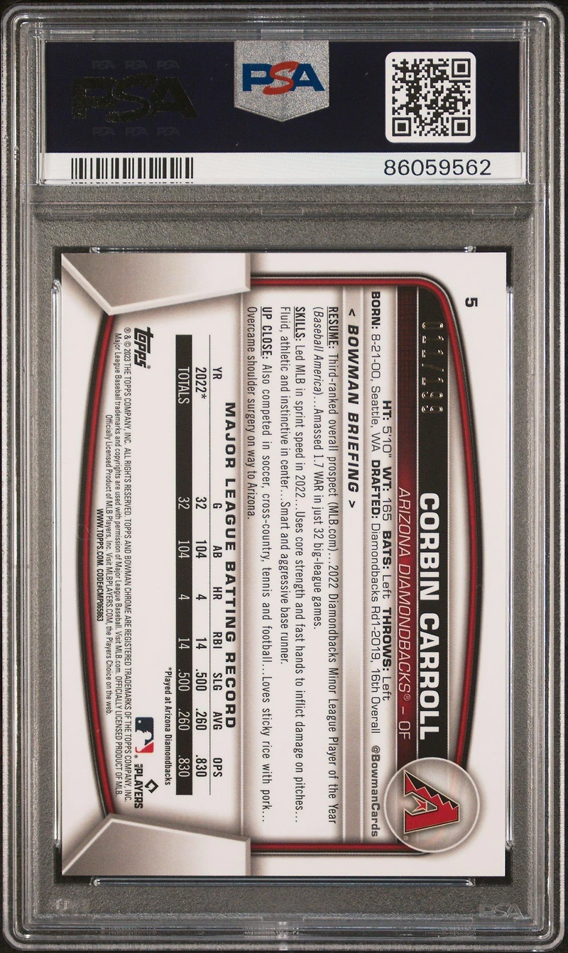 2023 Bowman Chrome 5 Corbin Carroll Aqua Raywave PSA 10