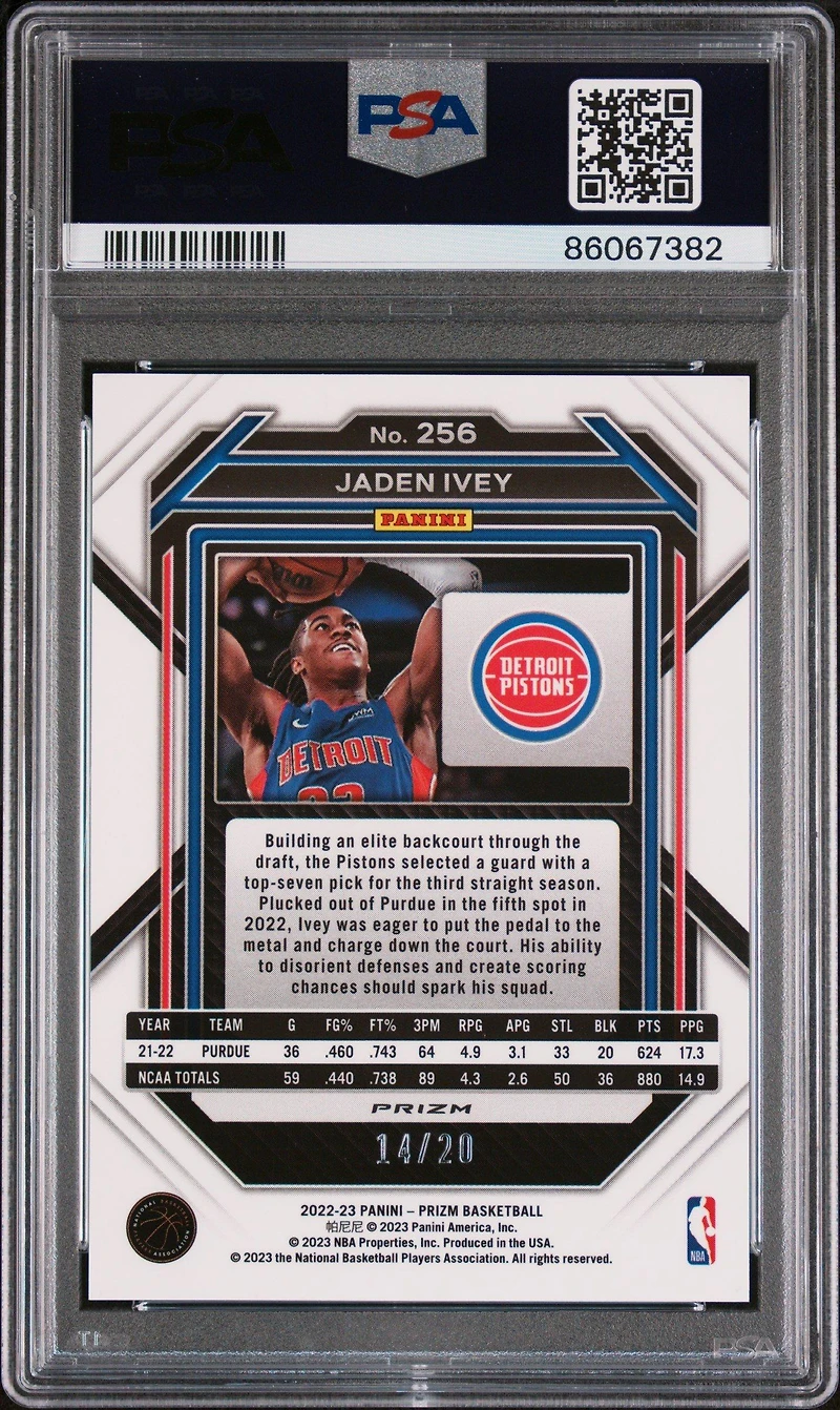 2022 Panini Prizm 256 Jaden Ivey Purple Choice PSA 9