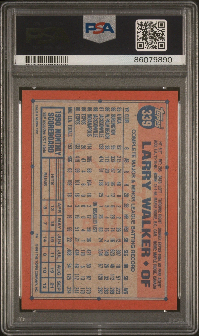 1991 Topps 339 Larry Walker PSA 10