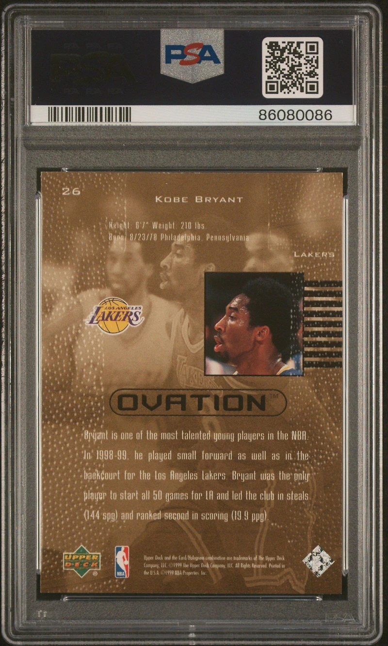 1999 Upper Deck Ovation 26 Kobe Bryant PSA 9