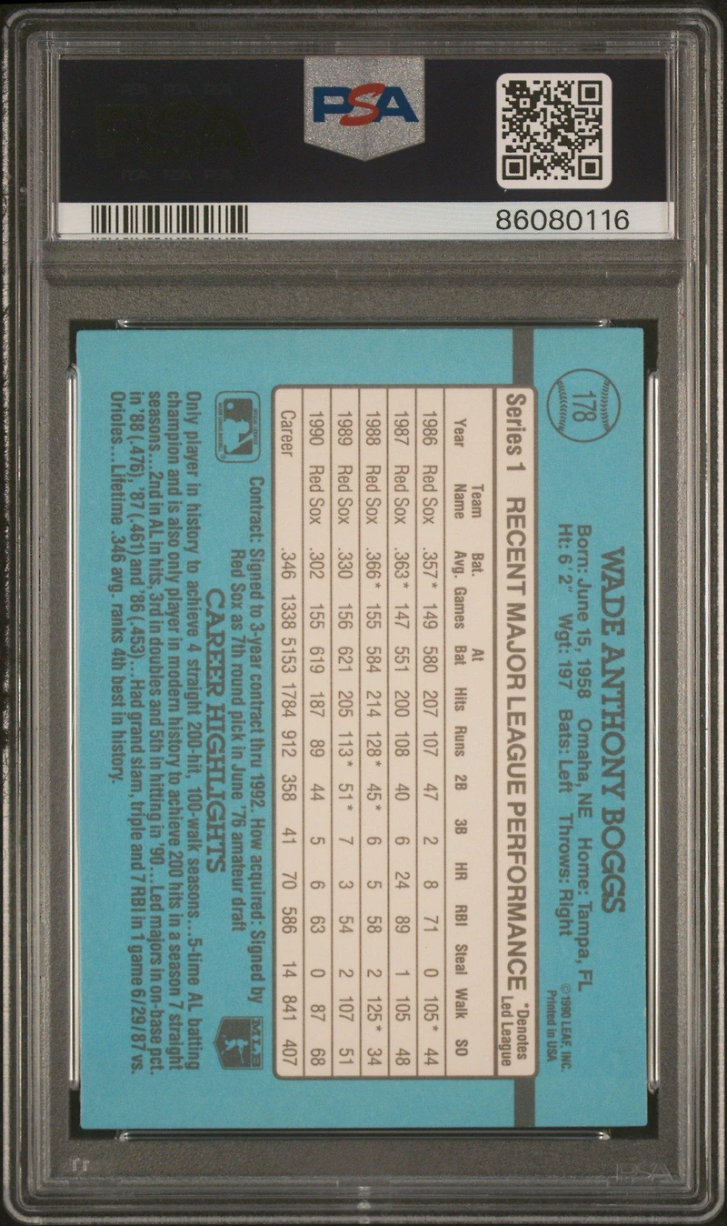 1991 Donruss 178 Wade Boggs PSA 10