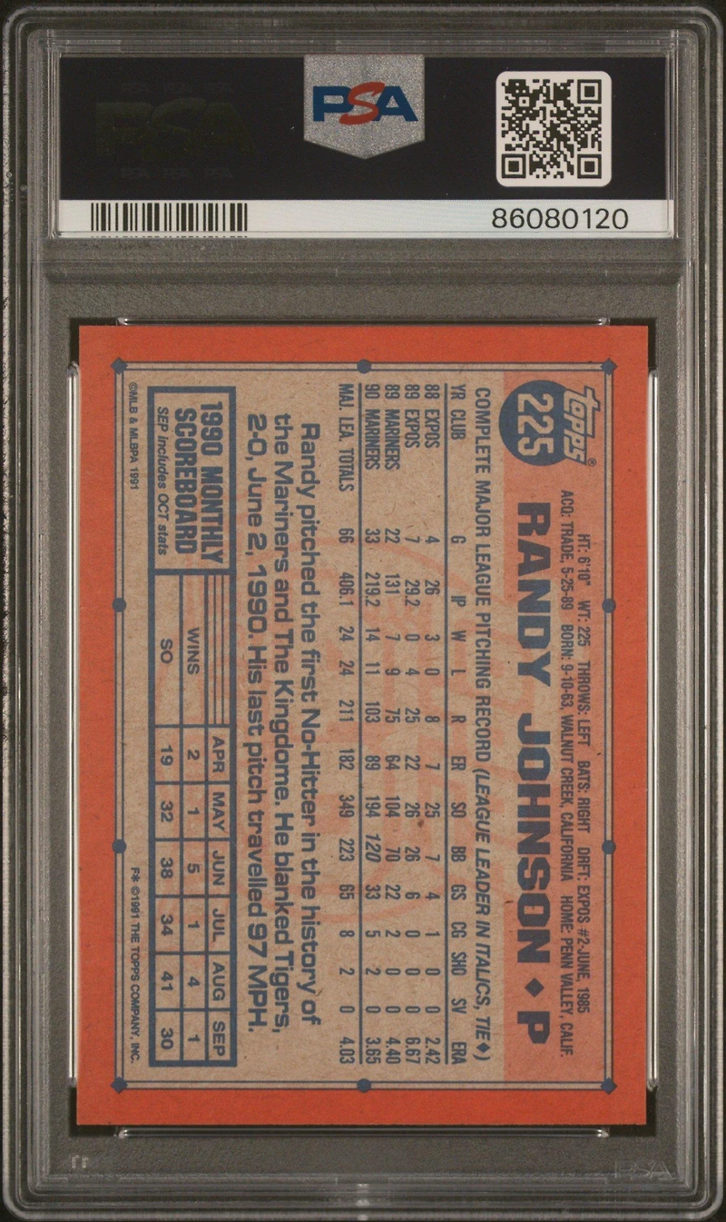 1991 Topps 225 Randy Johnson PSA 10
