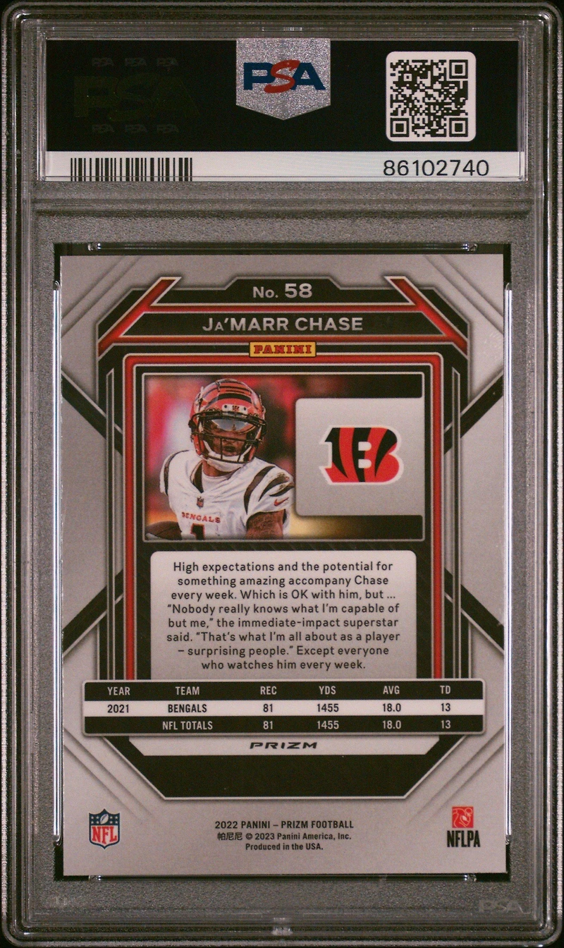 2022 Panini Prizm 58 Ja'marr Chase Red Sparkle PSA 9