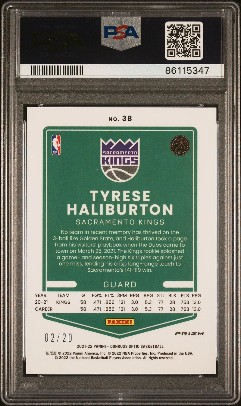 2021 Panini Donruss Optic 38 Tyrese Haliburton Fast Break Pink PSA 10