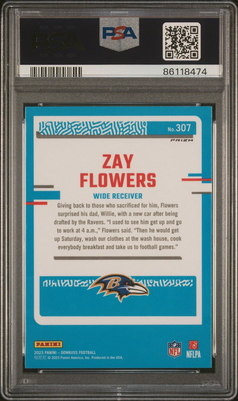2023 Panini Donruss 307 Zay Flowers Optic Preview-red & Green PSA 10