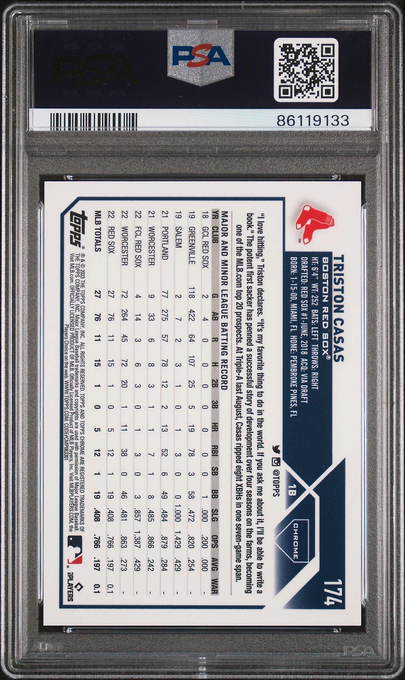 2023 Topps Chrome Logofractor Edition 174 Triston Casas PSA 10