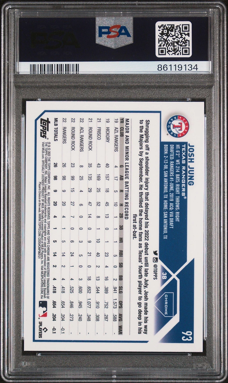 2023 Topps Chrome 93 Josh Jung PSA 10
