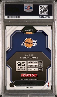 2022 Panini Prizm Monopoly Prizm All-stars Ps7 Lebron James Silver Prizm PSA 9