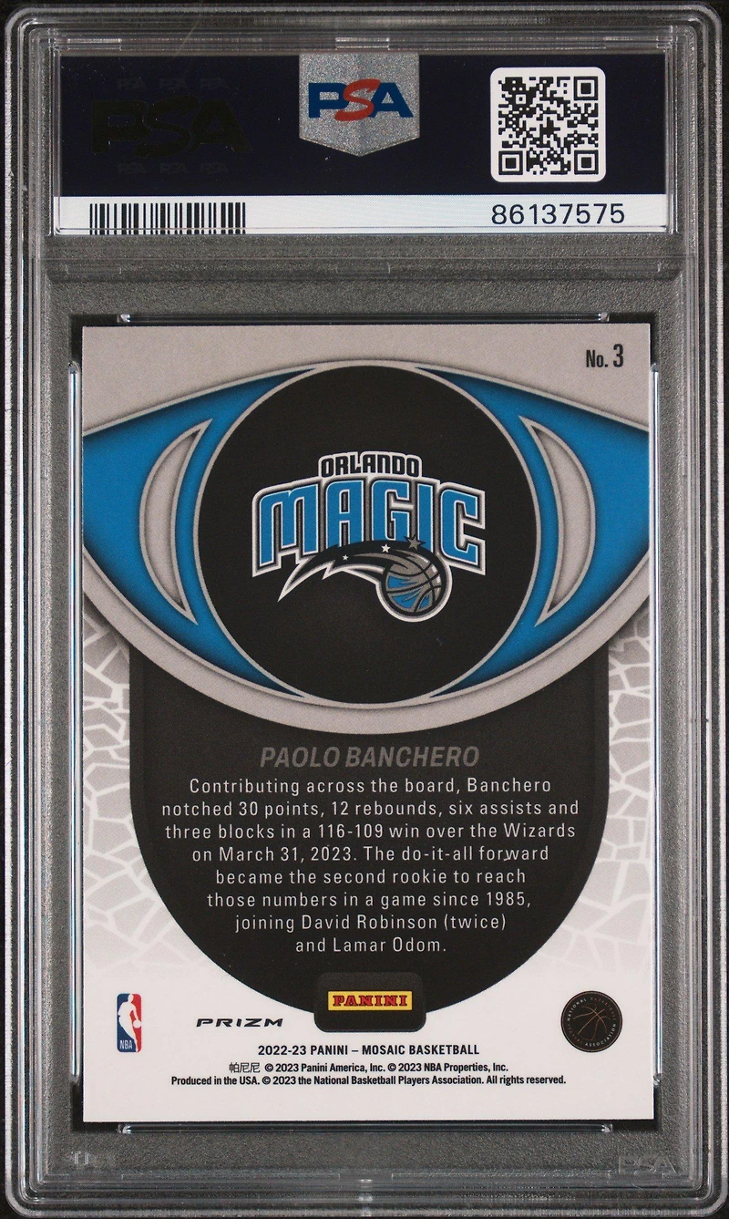2022 Panini Mosaic Overdrive 3 Paolo Banchero PSA 10