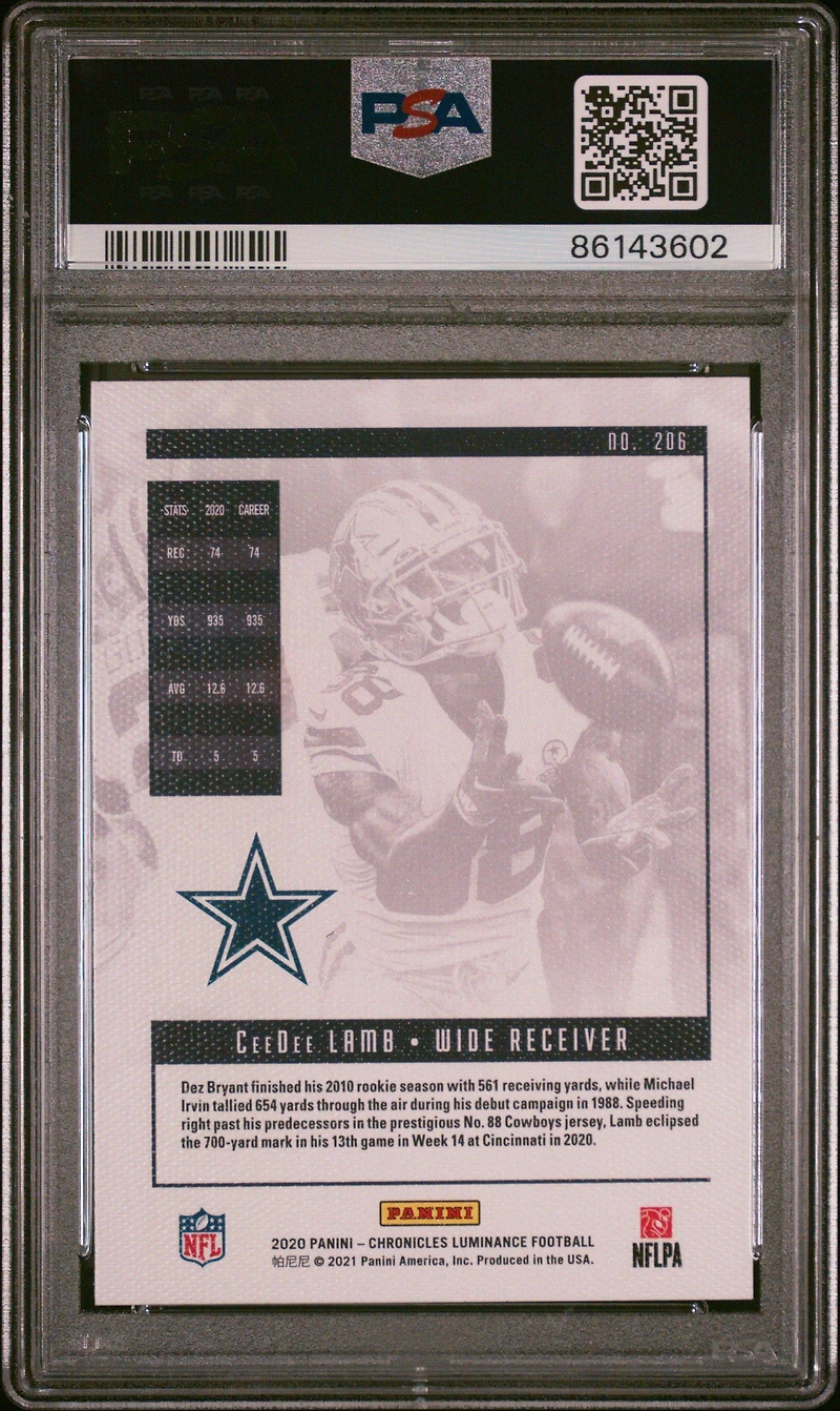 2020 Panini Chronicles Luminance 206 Ceedee Lamb PSA 10