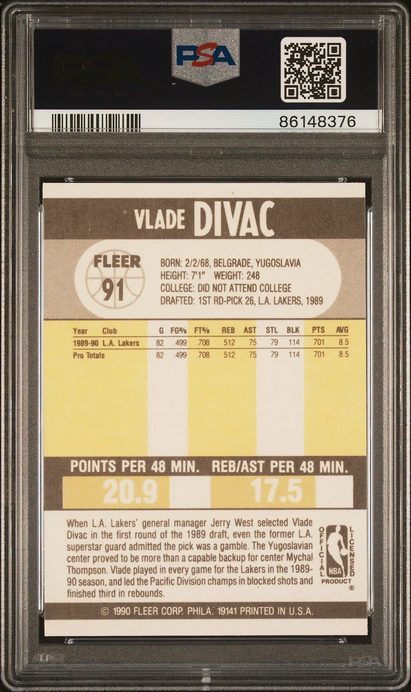 1990 Fleer 91 Vlade Divac PSA 10