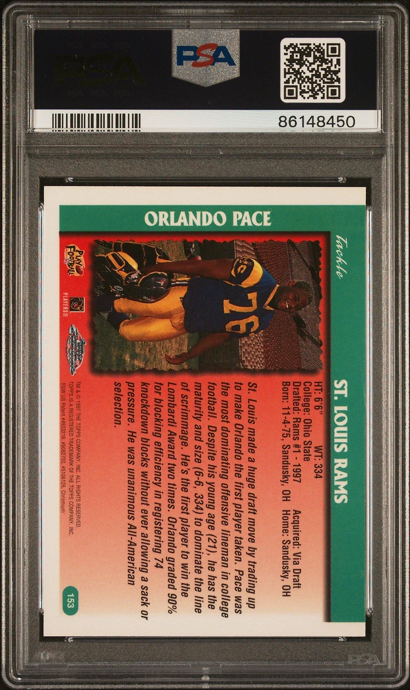 1997 Topps Chrome 153 Orlando Pace PSA 10