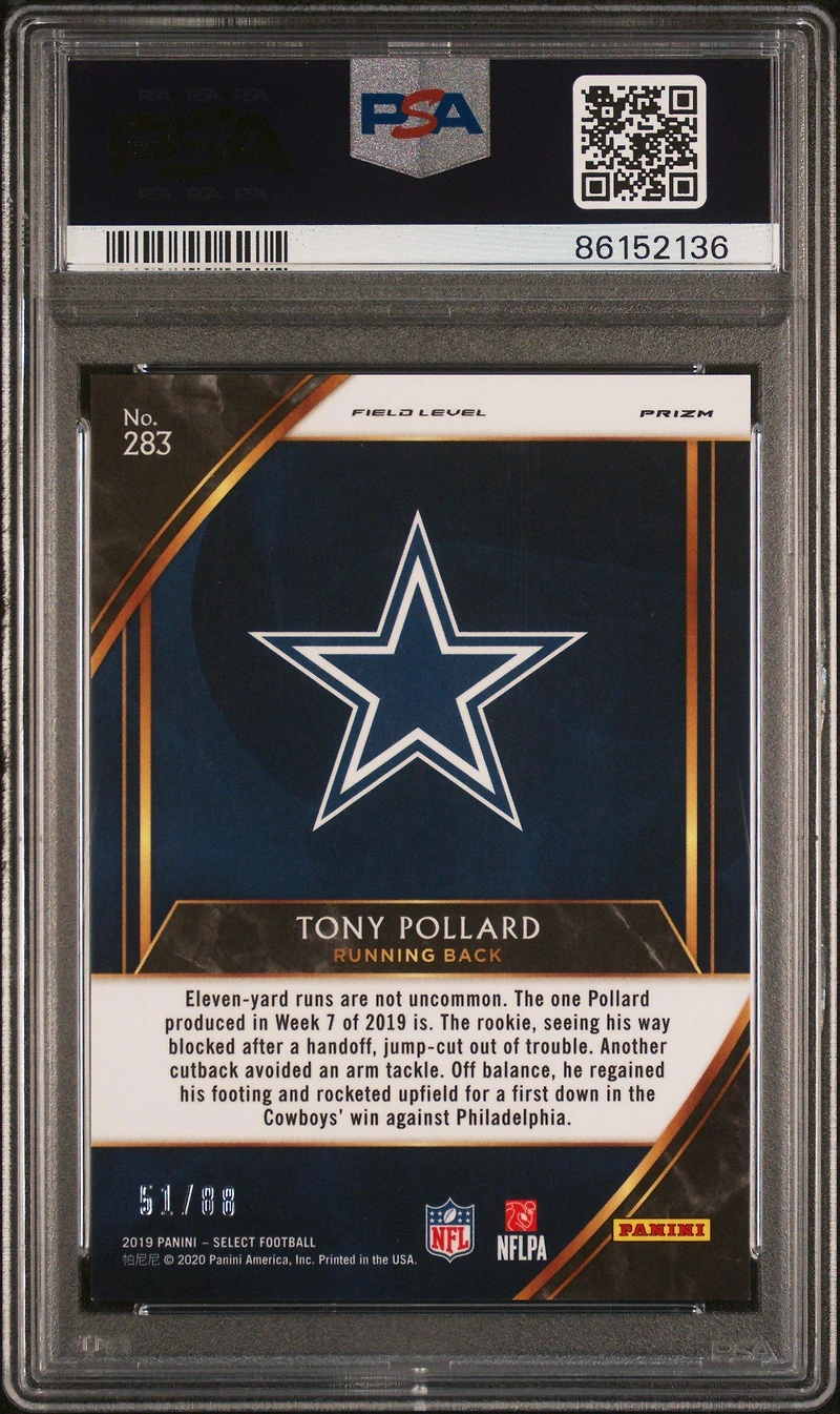 2019 Panini Select 283 Tony Pollard Dragon Scale Prizm PSA 9