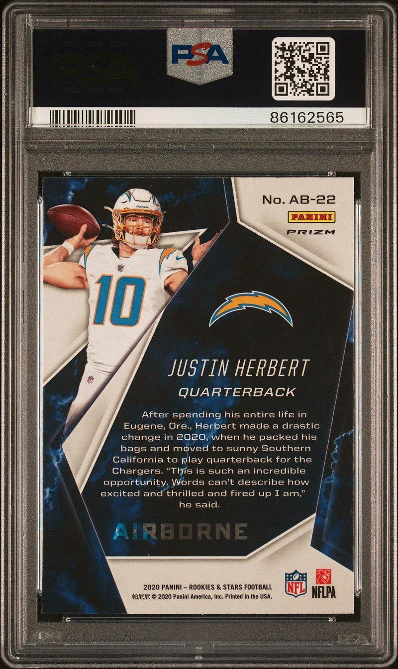 2020 Panini Rookies & Stars Airborne Ab22 Justin Herbert White PSA 10