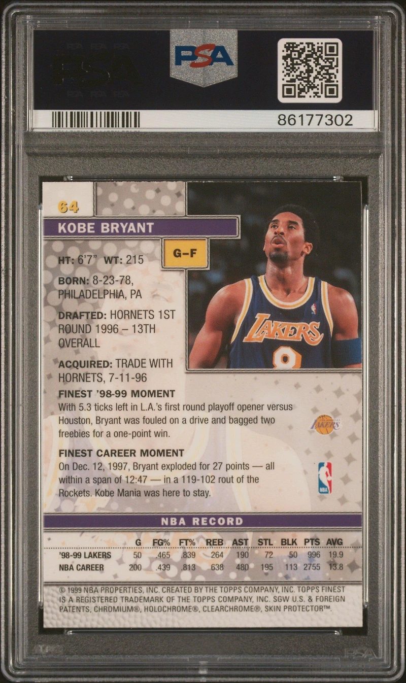 1999 Finest 64 Kobe Bryant PSA 10