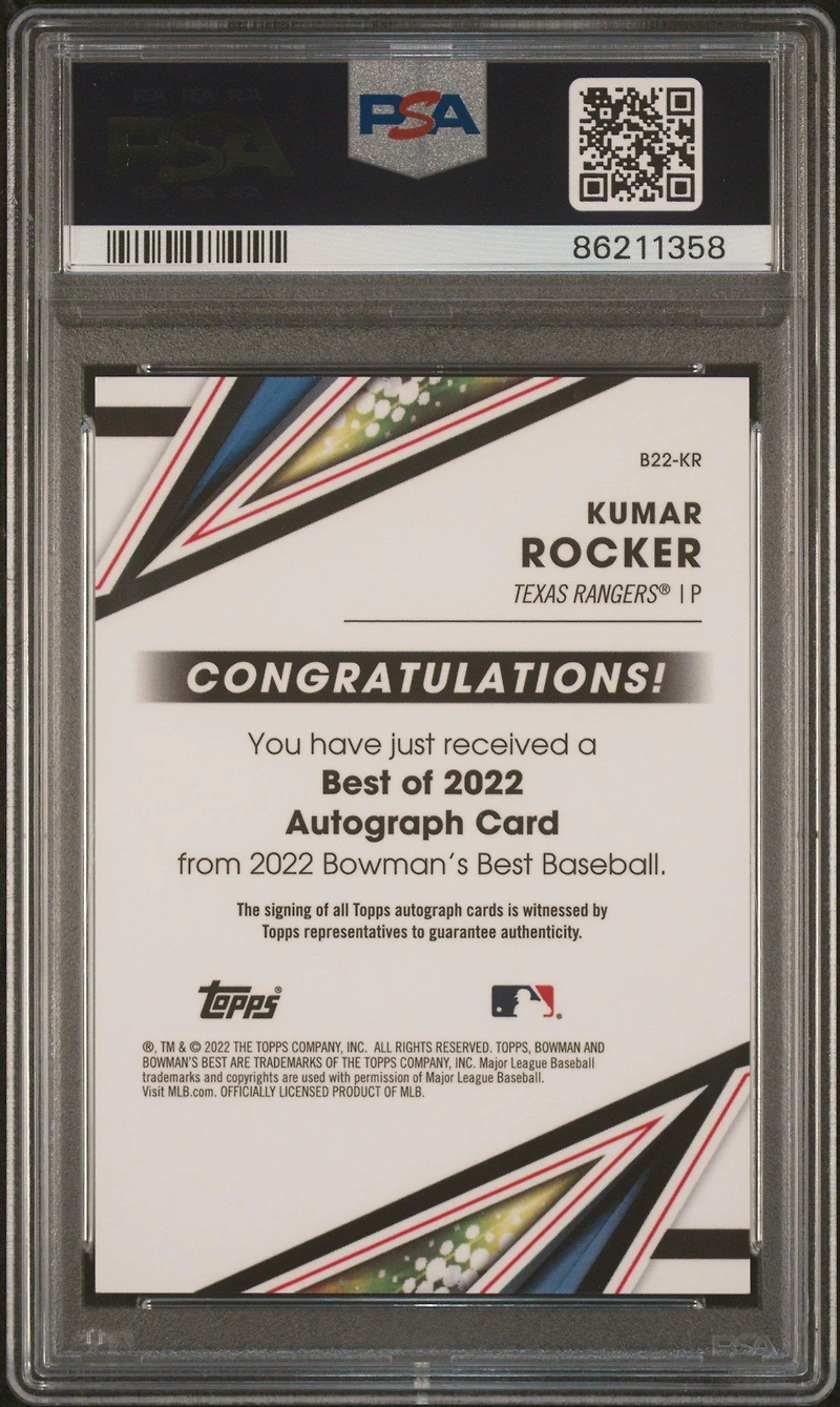 2022 Bowman's Best Best Of 2022 Autographs B22kr Kumar Rocker PSA 10