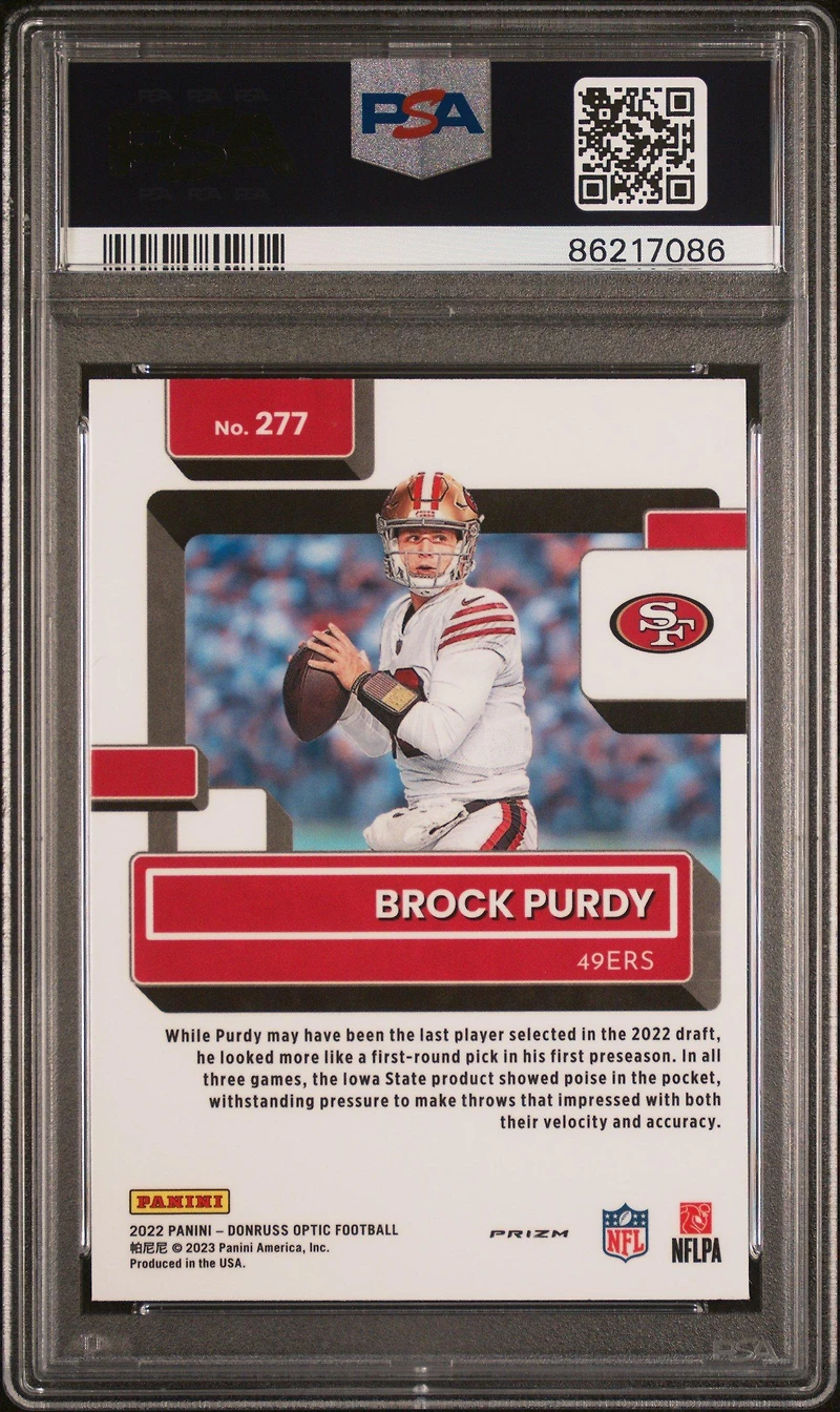 2022 Panini Donruss Optic 277 Brock Purdy Red Hyper PSA 9