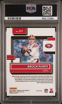 2022 Panini Donruss Optic 277 Brock Purdy Red Hyper PSA 9
