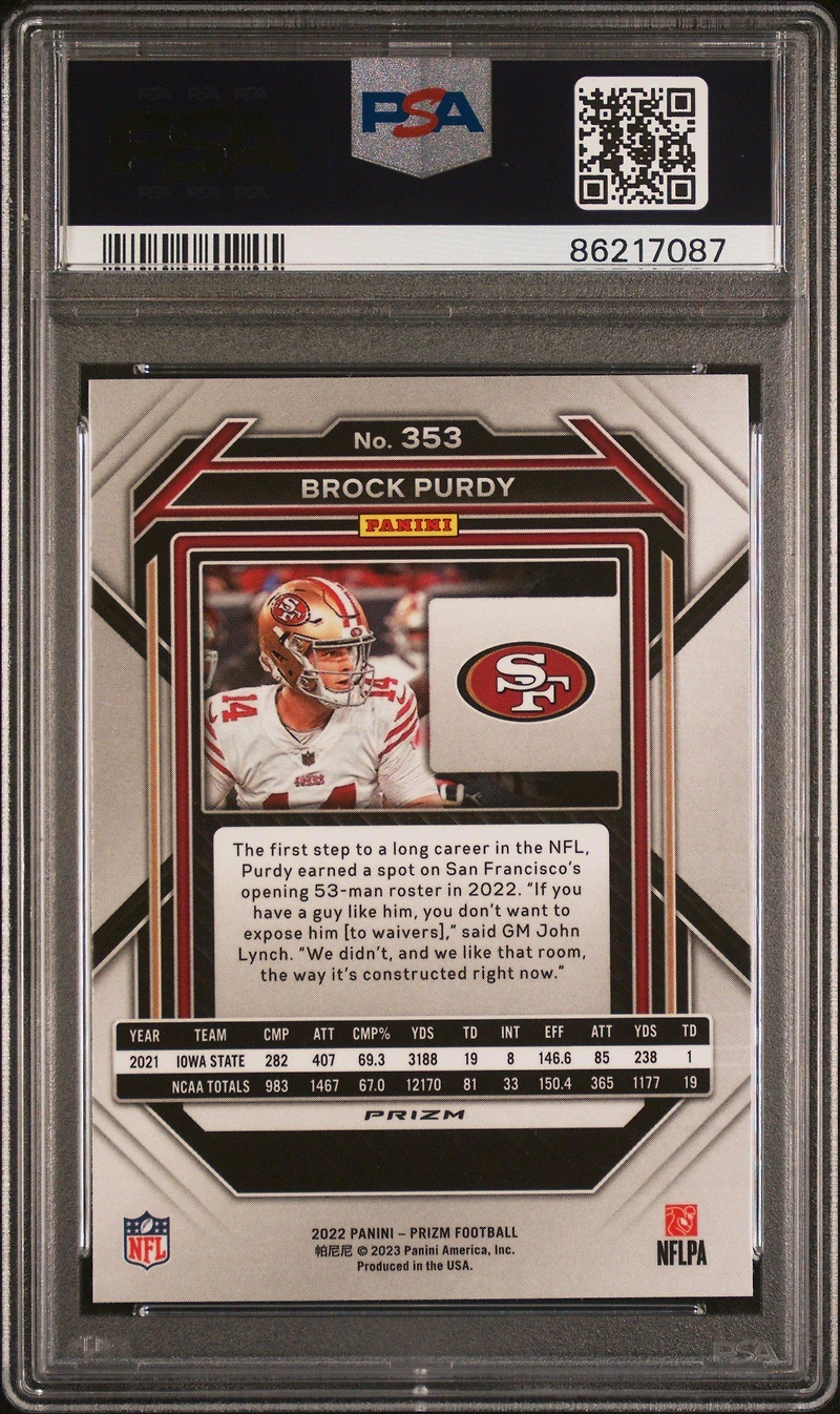 2022 Panini Prizm 353 Brock Purdy Green Prizm PSA 10