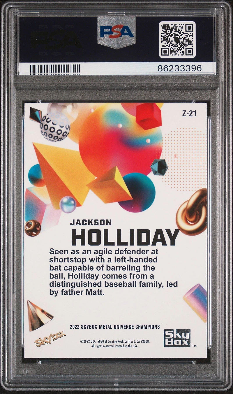 2022 Skybox Metal Universe Champions Z-force Z21 Jackson Holliday PSA 10