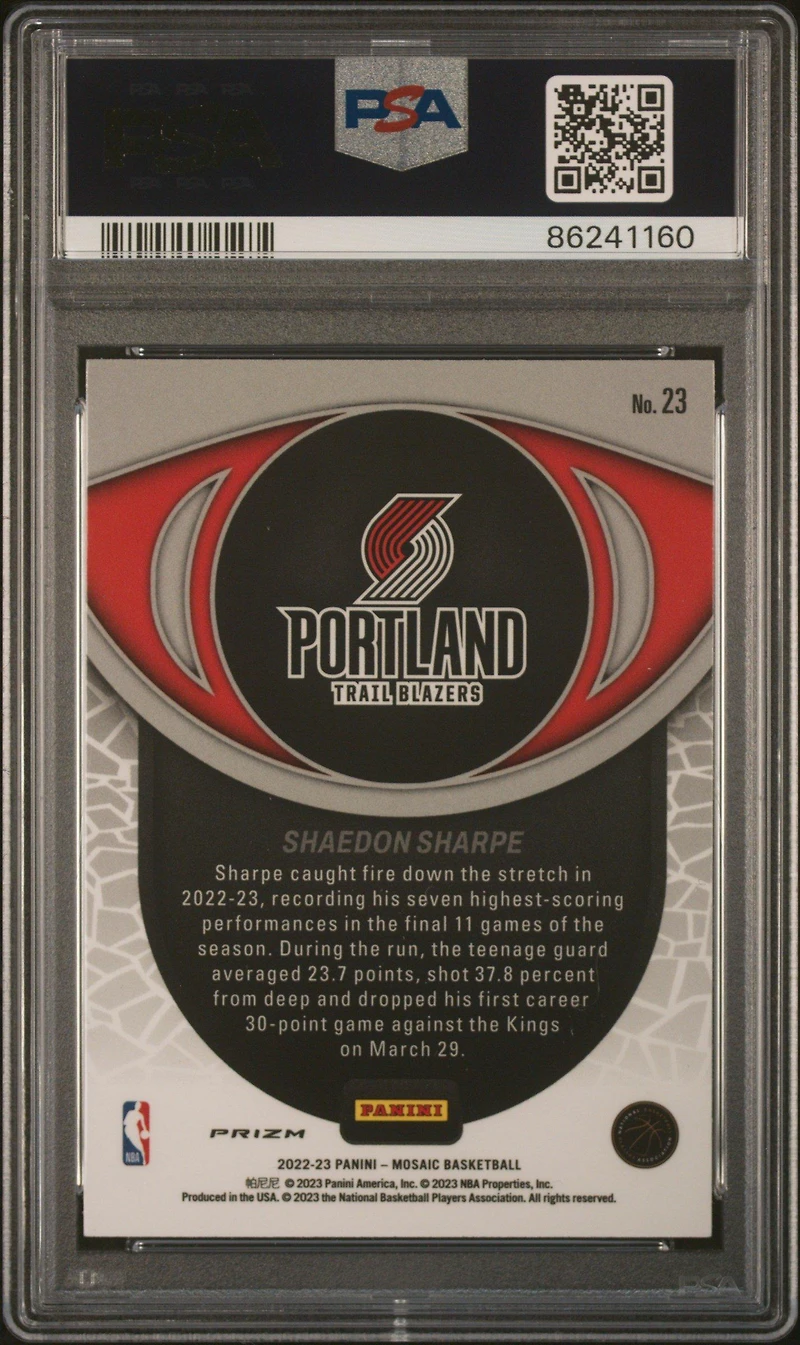 2022 Panini Mosaic Overdrive 23 Shaedon Sharpe PSA 10