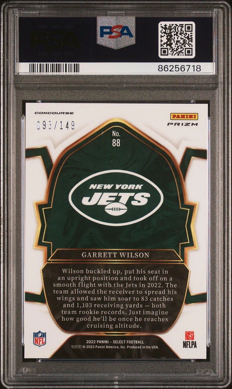 2022 Panini Select 88 Garrett Wilson Maroon Prizm PSA 10