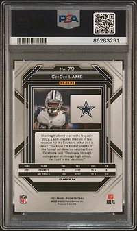 2022 Panini Prizm 79 Ceedee Lamb Red Sparkle PSA 10