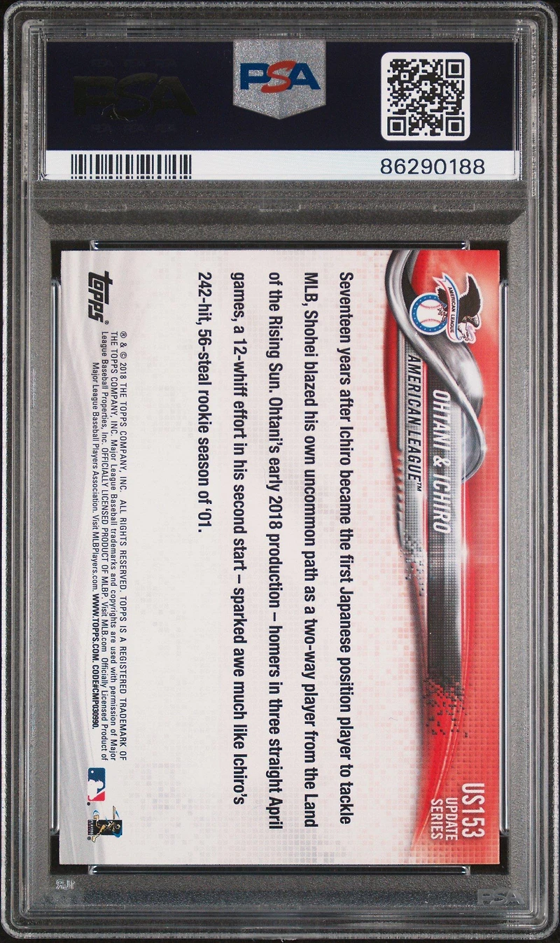 2018 Topps Update Us153 Ichiro\shohei Ohtani Rainbow Foil PSA 10