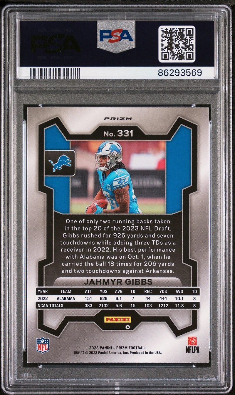 2023 Panini Prizm 331 Jahmyr Gibbs PSA 10