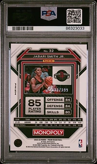 2022 Panini Prizm Monopoly 32 Jabari Smith Jr. Light Blue PSA 10