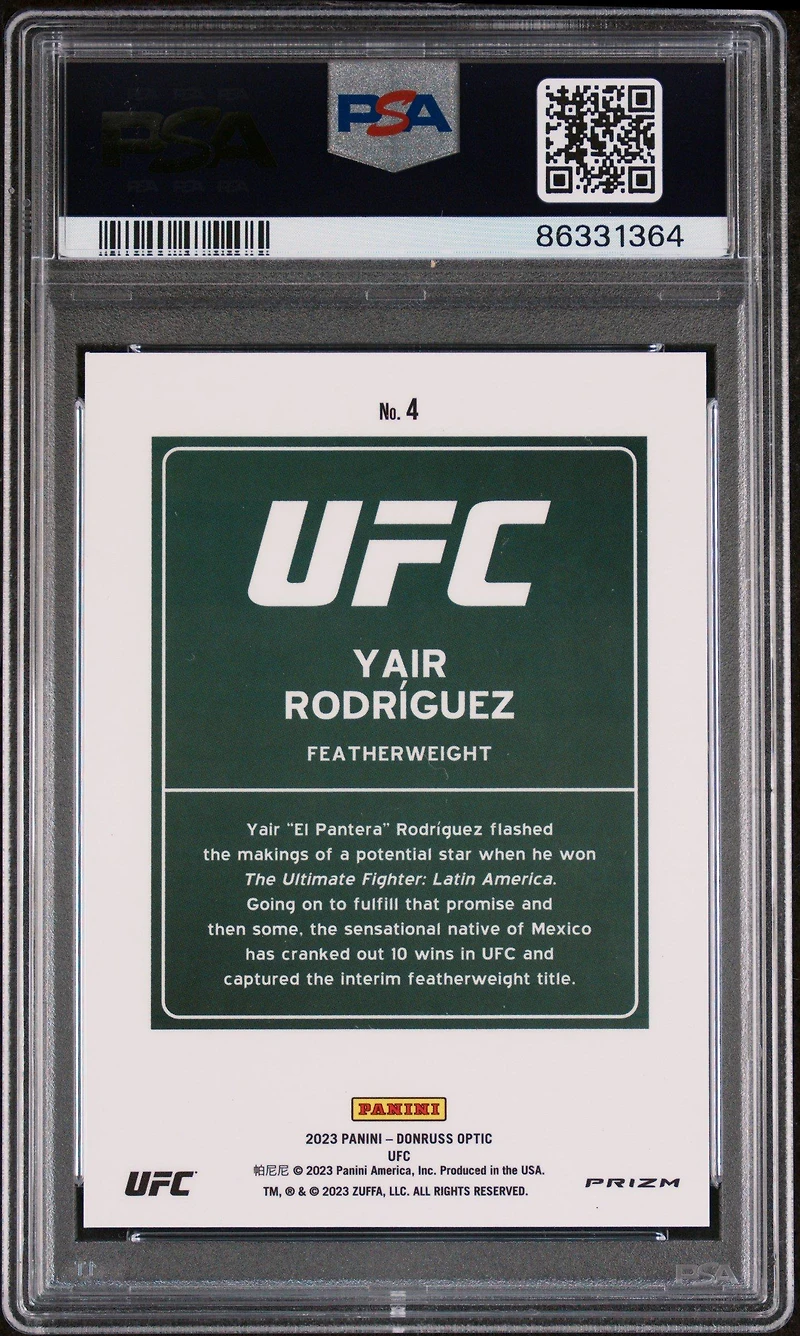2023 Panini Donruss Optic Ufc Downtown 4 Yair Rodriguez PSA 10