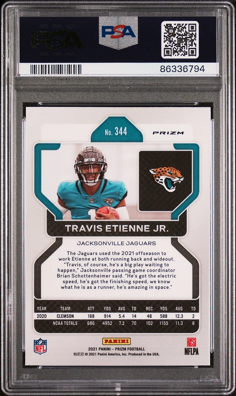 2021 Panini Prizm 344 Travis Etienne Jr. Pink Prizm PSA 10