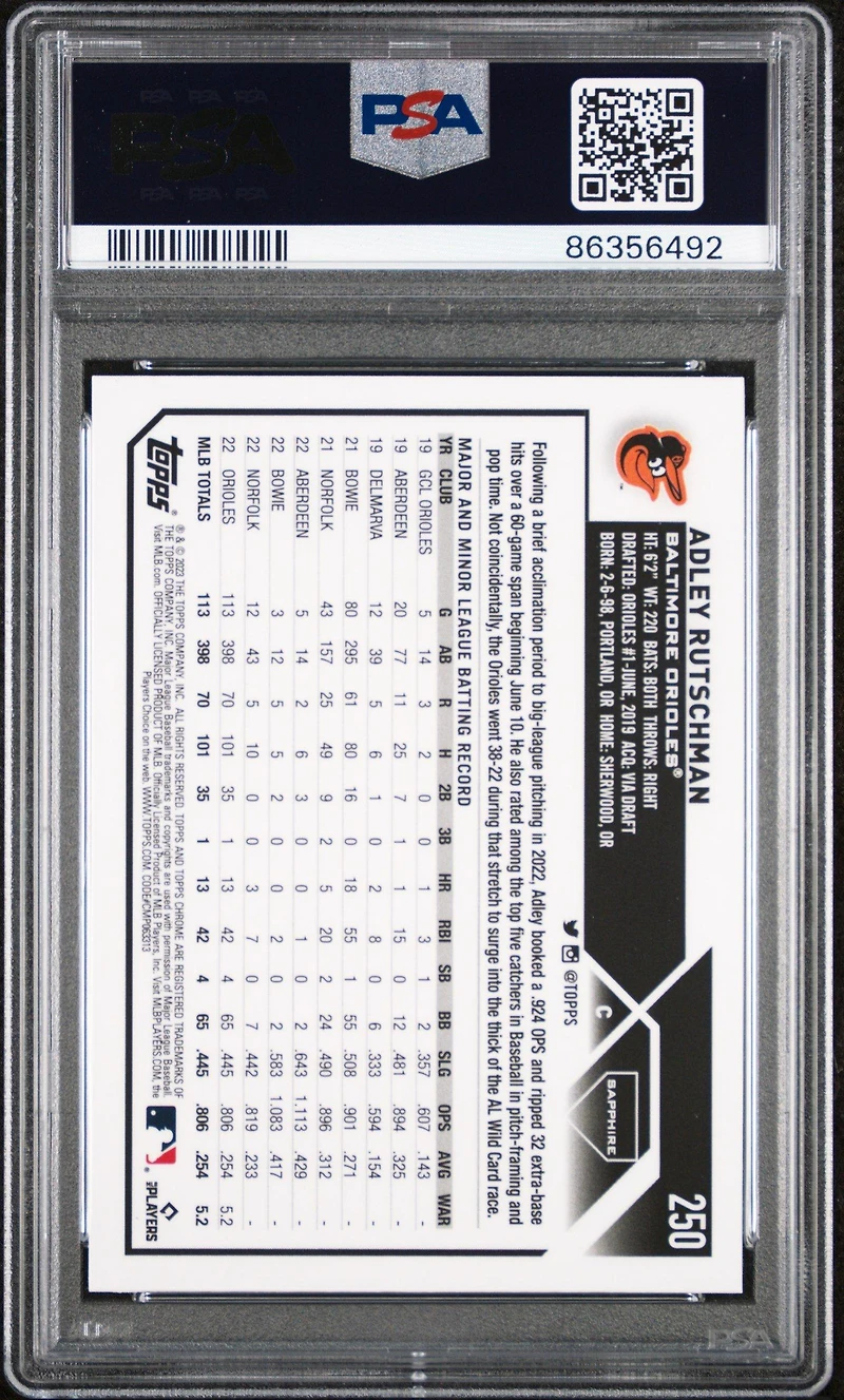 2023 Topps Chrome Sapphire 250 Adley Rutschman PSA 10
