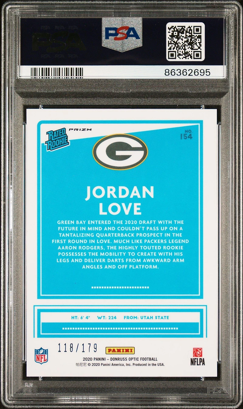 2020 Panini Donruss Optic 154 Jordan Love Blue PSA 10