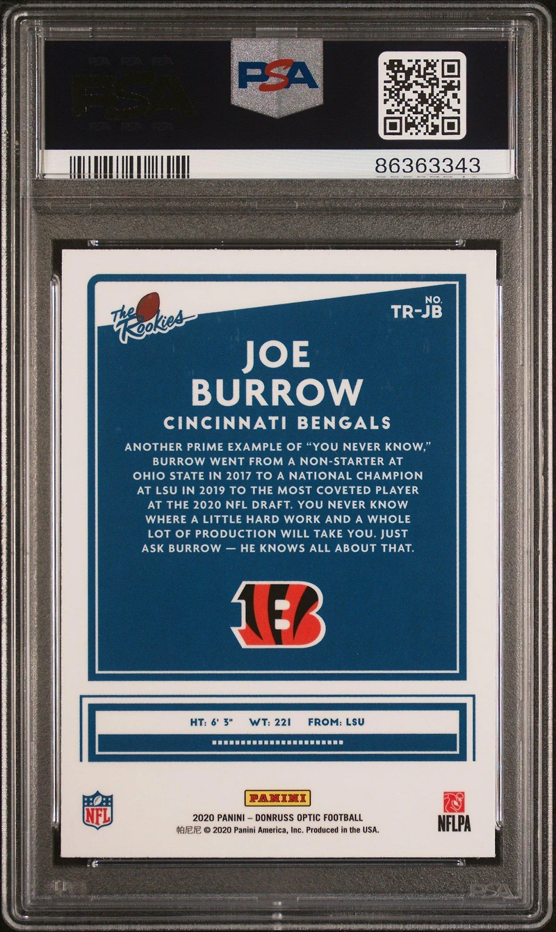 2020 Panini Donruss Optic The Rookies Jb Joe Burrow PSA 10