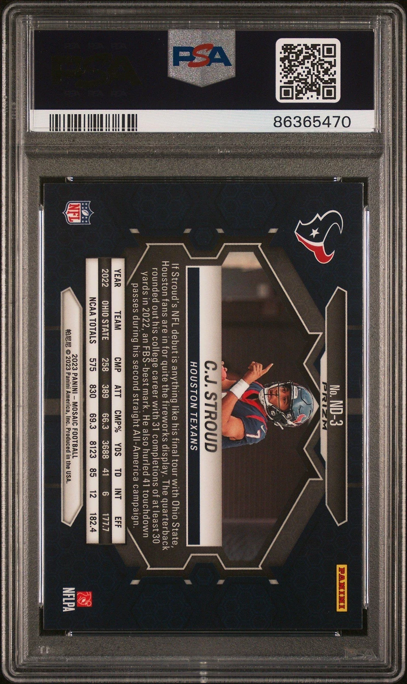 2023 Panini Mosaic Nfl Debut Nd3 Cj Stroud Silver PSA