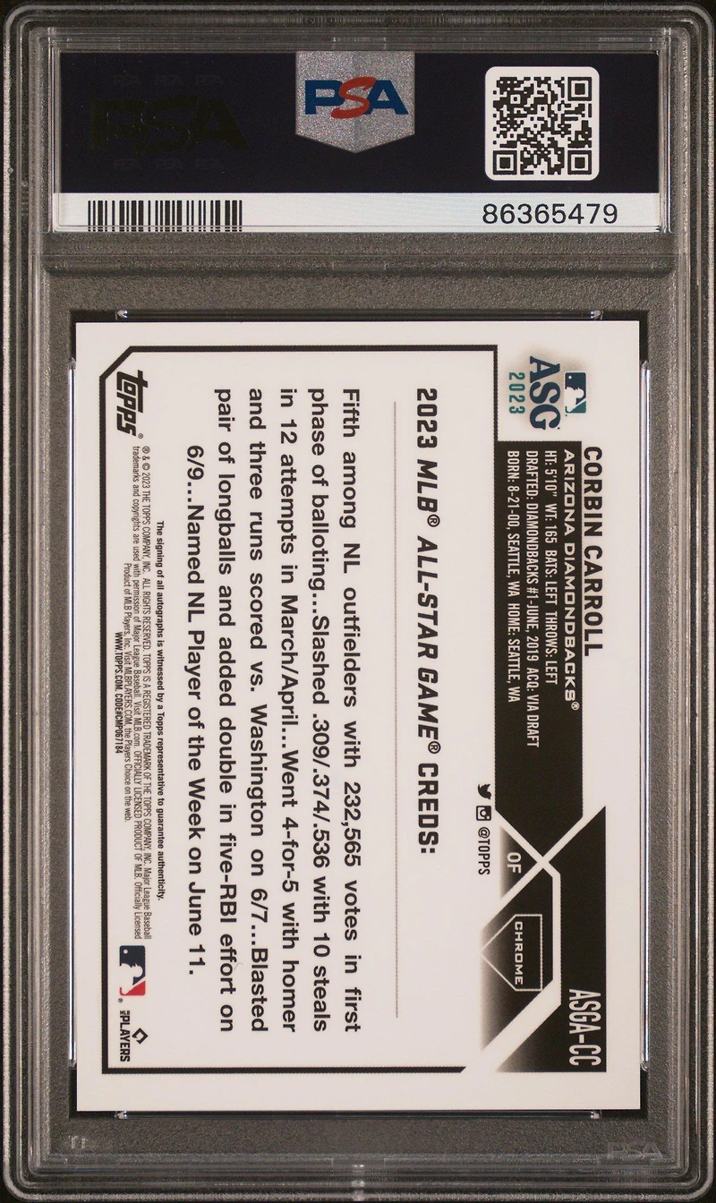 2023 Topps Chrome Update 2023 All-star Game Autograph Cc Corbin Carroll PSA 10