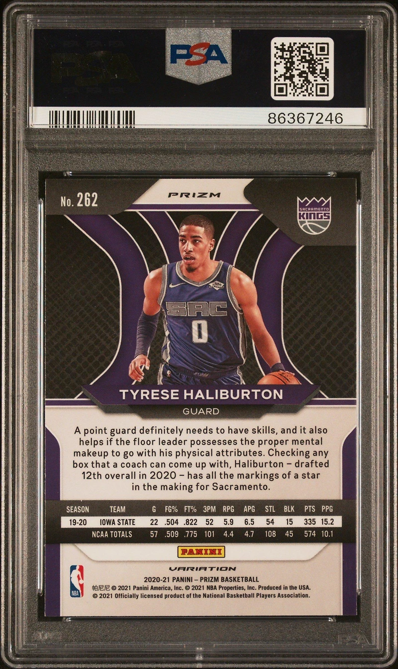 2020 Panini Prizm 262 Tyrese Haliburton Variation-fast Break PSA 10