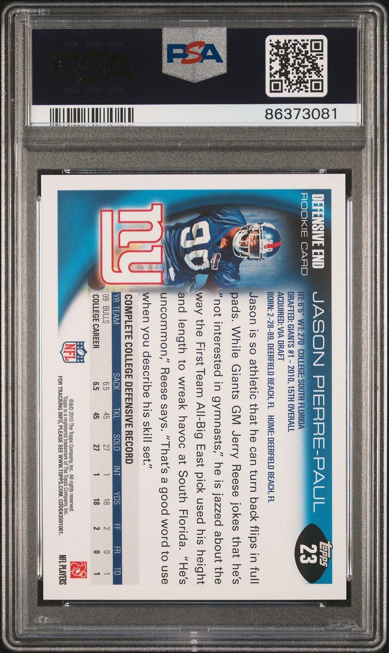 2010 Topps 23 Jason Pierre-paul PSA 10