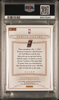 2013 Panini National Treasures Colossal Jerseys 15 Damian Lillard PSA 9