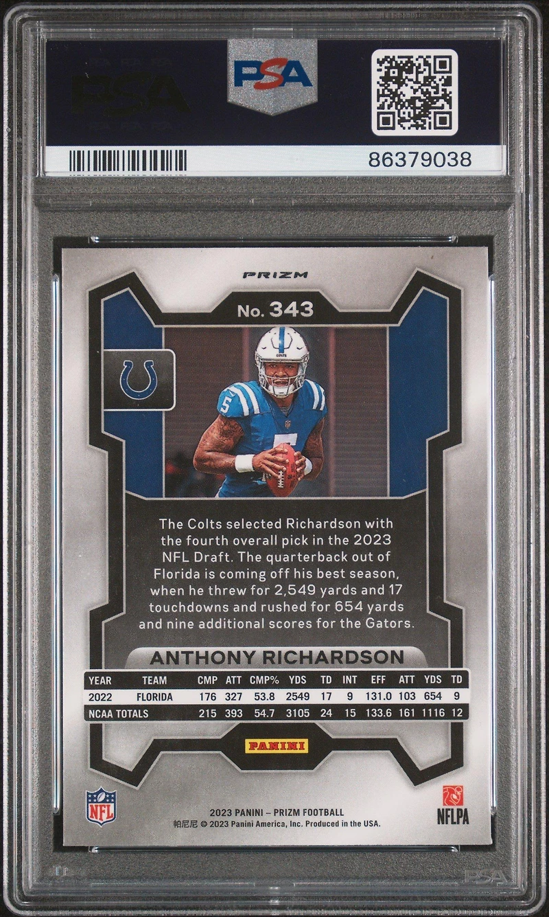 2023 Panini Prizm 343 Anthony Richardson Neon Green Pulsar PSA