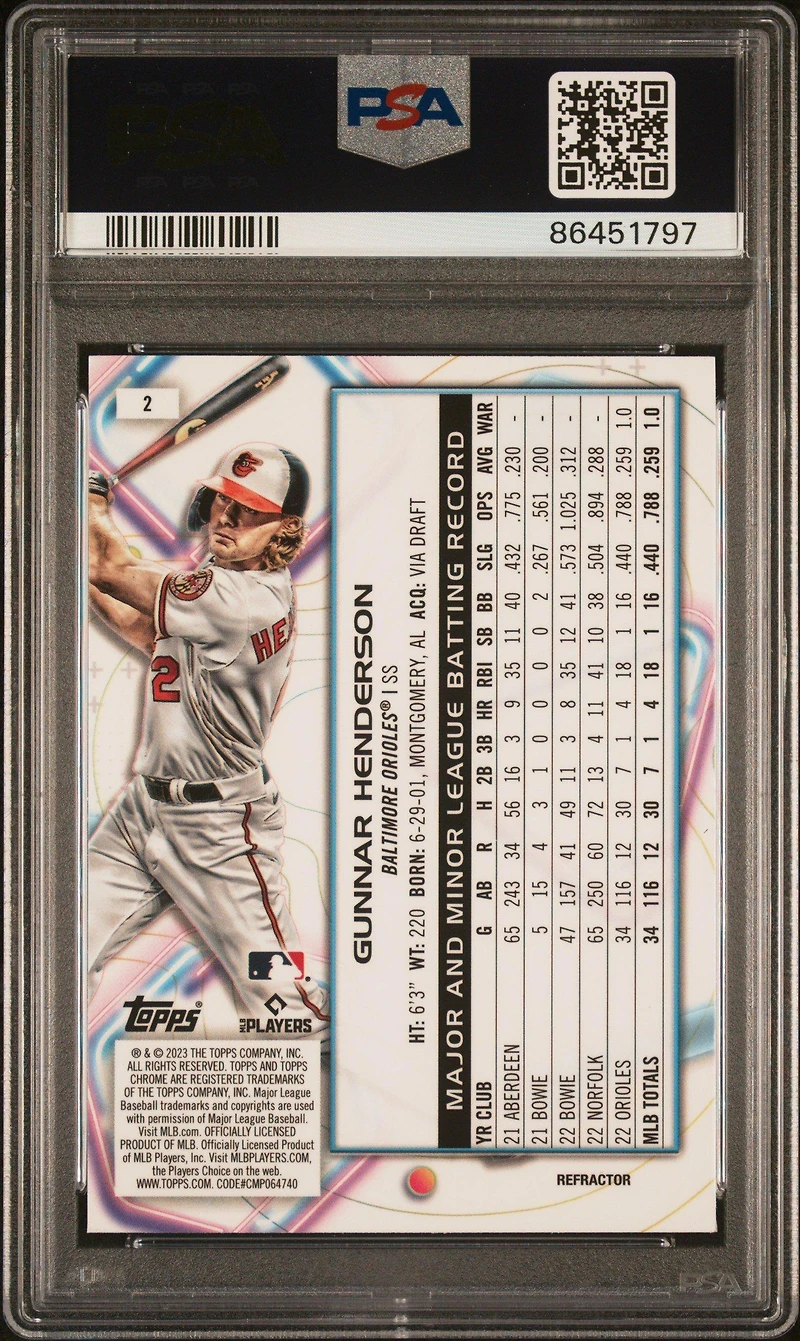 2023 Topps Cosmic Chrome 2 Gunnar Henderson Refractor PSA 9