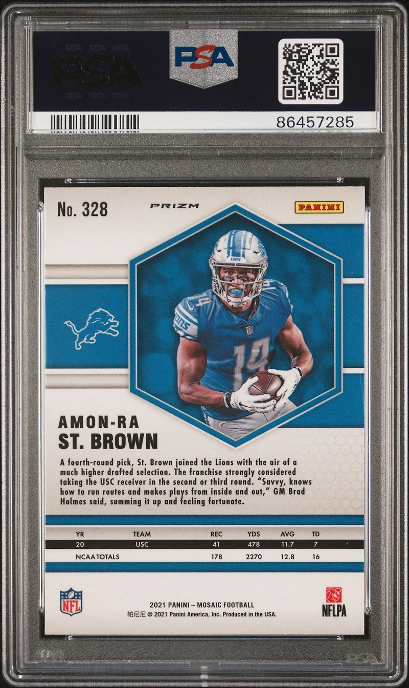 2021 Panini Mosaic 328 Amon-ra St. Brown Reactive Blue PSA 10