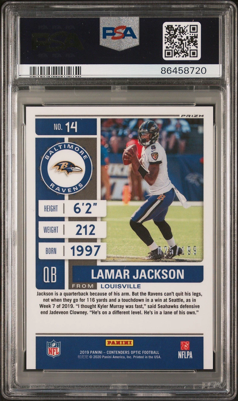 2019 Panini Contenders Optic 14 Lamar Jackson Red PSA 10