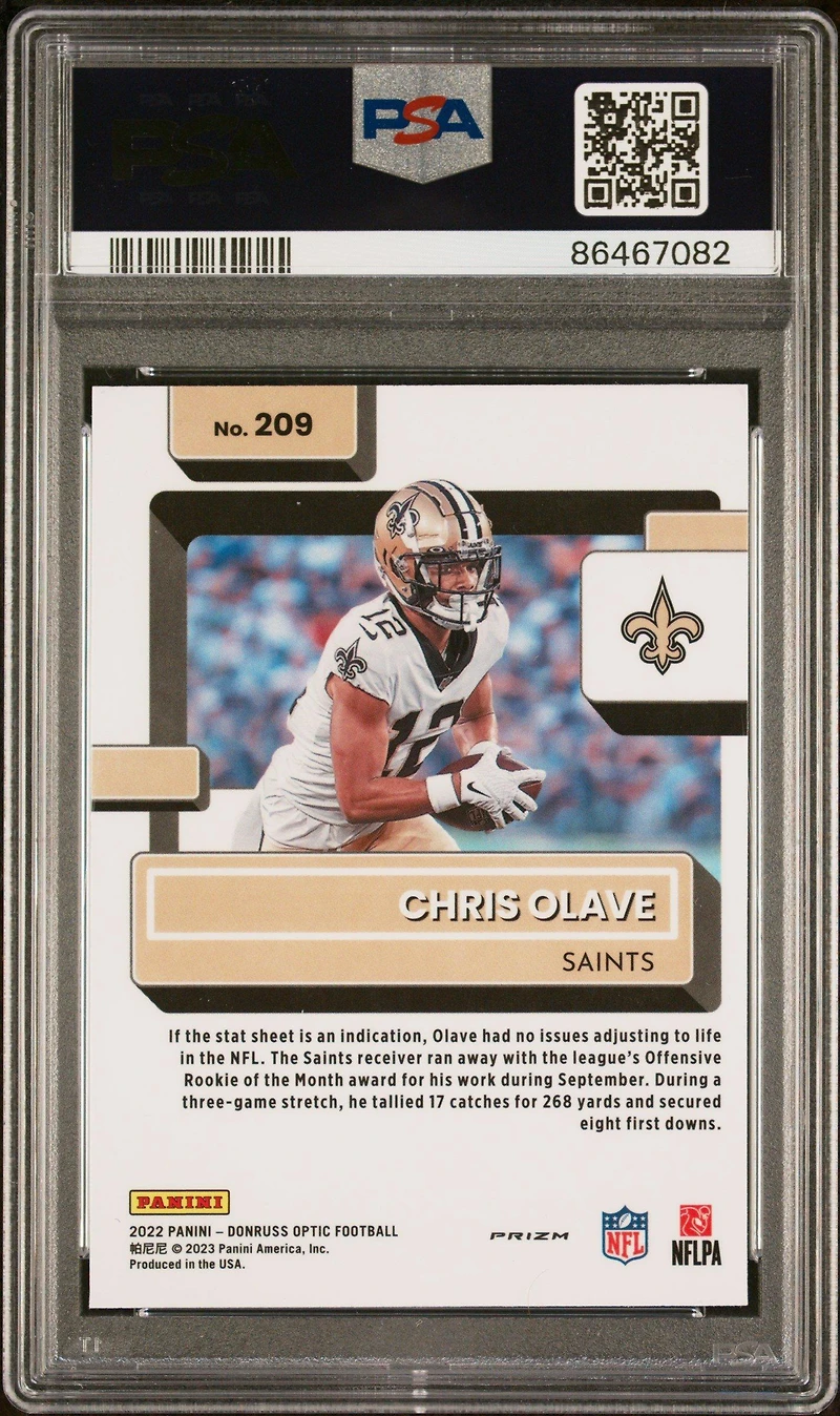 2022 Panini Donruss Optic 209 Chris Olave Purple Shock PSA 9